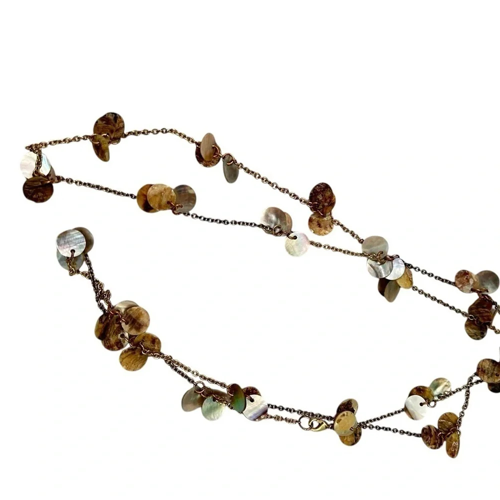 Boutique long delicate necklace mother of pearl circle beaded adjustable 18 inch